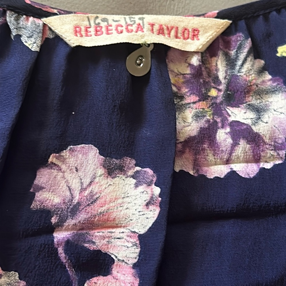 Rebecca Taylor Navy Silk Floral Ruffle Dress๐๐๐ - Picture 3 of 9